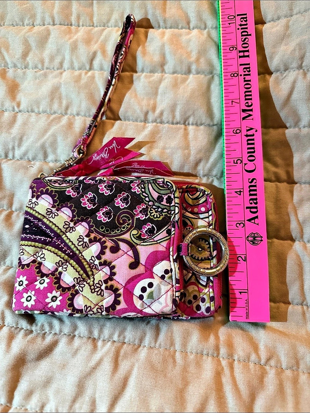Vera Bradley Quilted Cotton Double ID Wristlet Wallet Pink & Purple